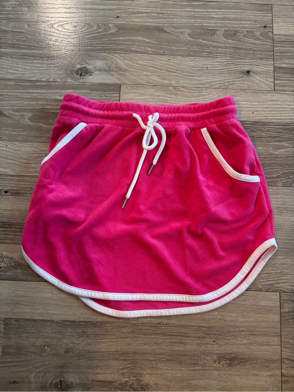 Hot Pink Terry Drawstring Skirt with White Trim